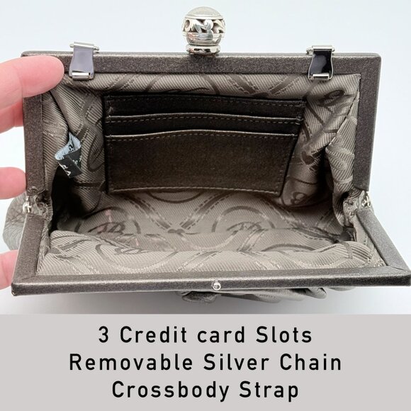 Brighton Pewter Leather Clutch Crossbody Purse Large Dimensional Flower on Front - Picture 14 of 17